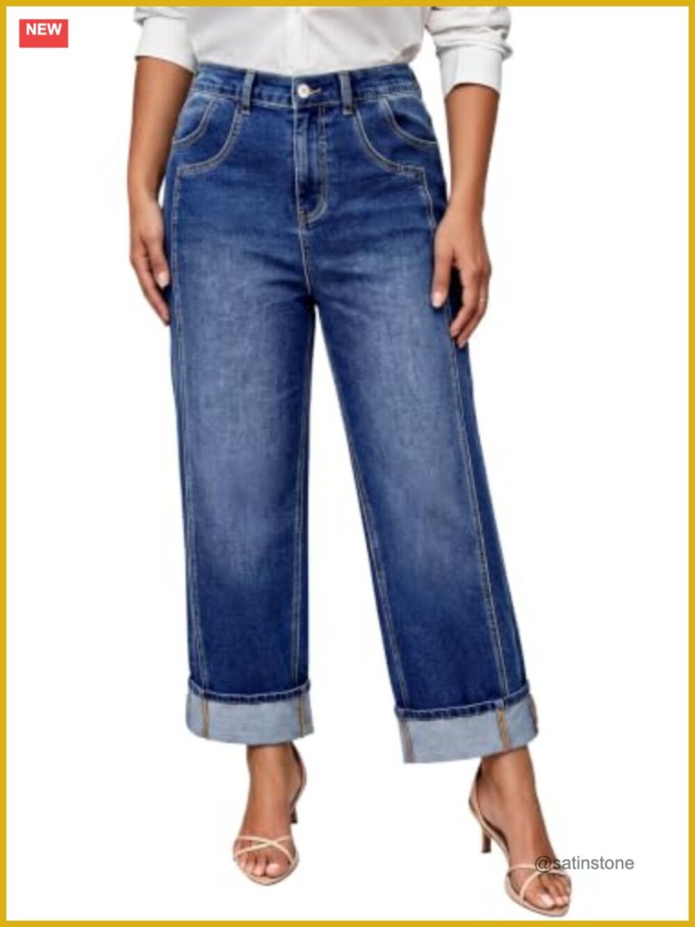 Plus Size High Rise Straight Leg Wide Leg Jeans Cotton Blend Stretch Denim